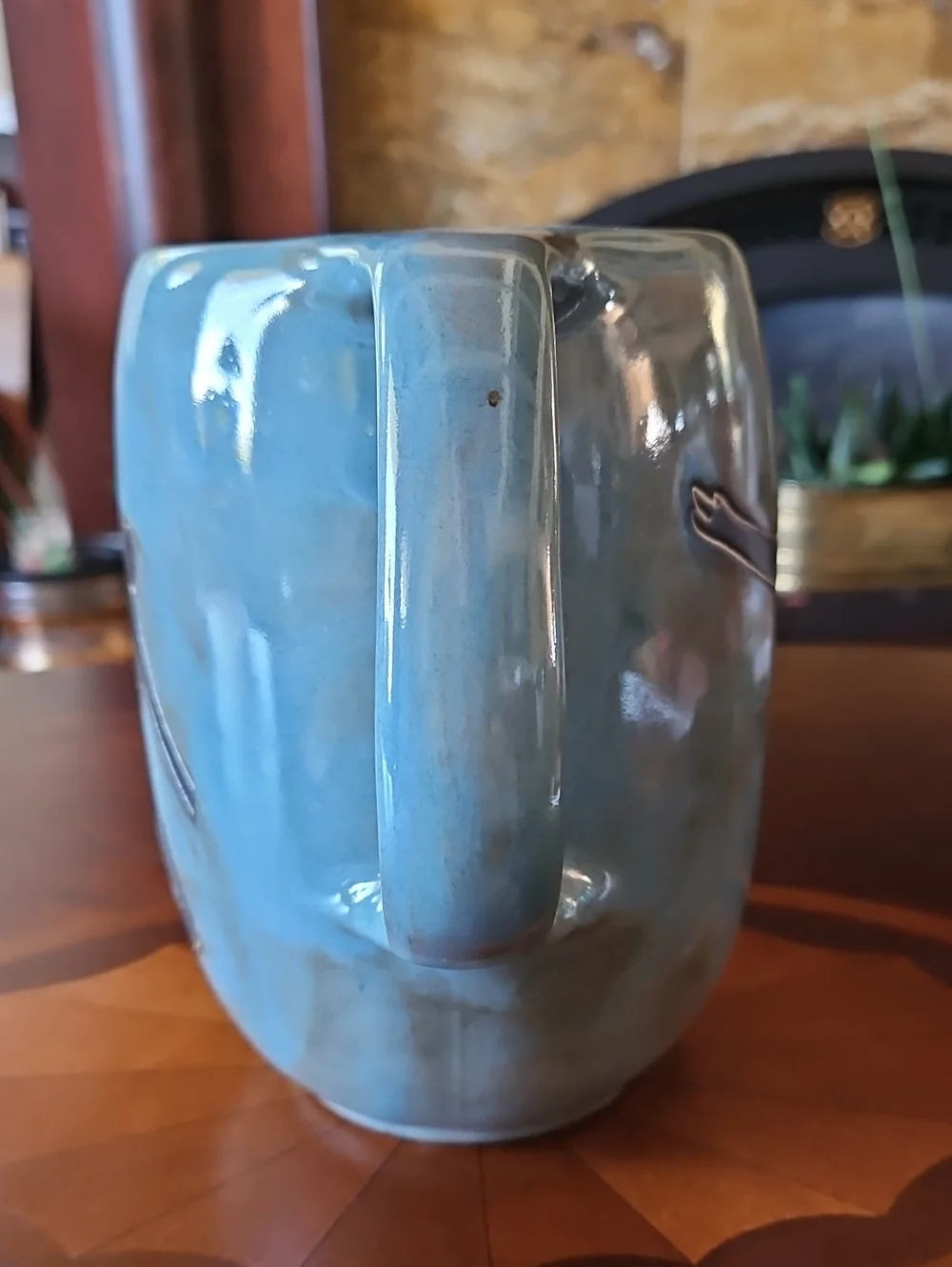 Vintage Design by Mara Mexico Art Pottery Pitcher Blue Stoneware Folk Art Figure